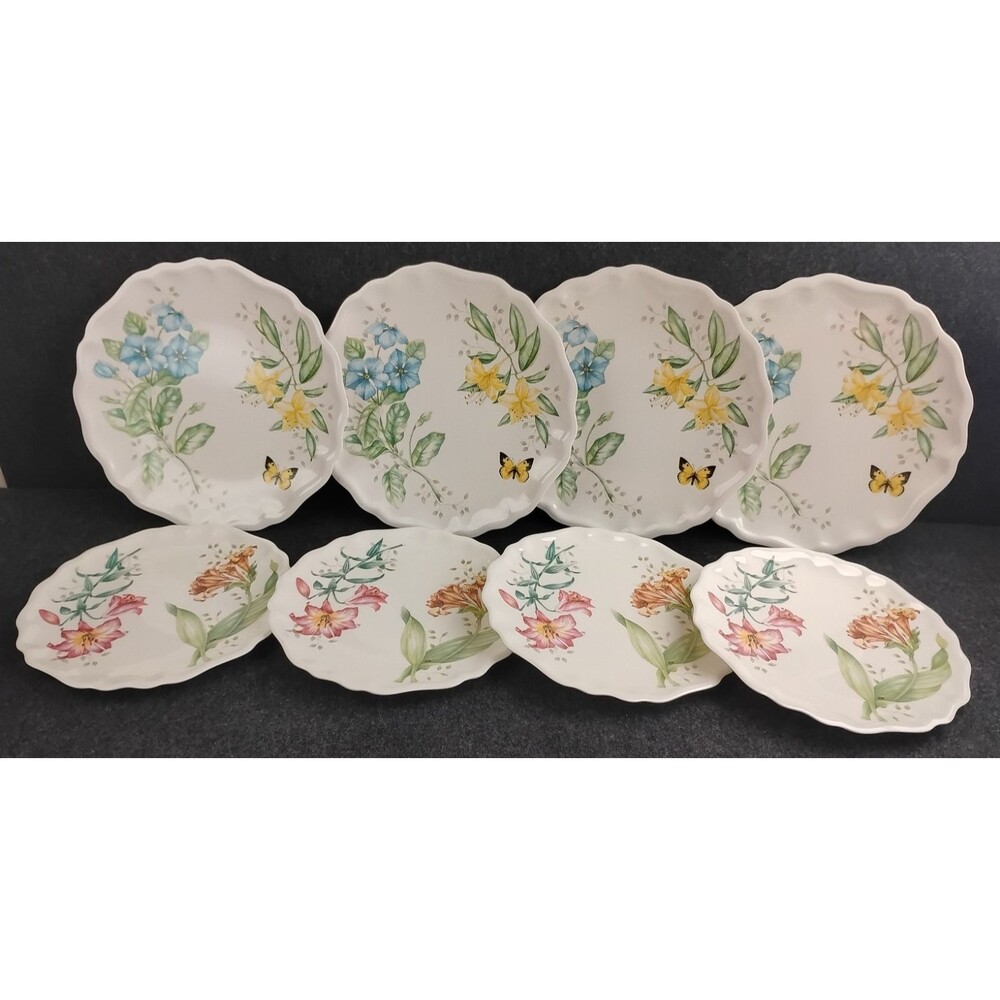 Lenox BUTTERFLY MEADOW Set of 8 Plates Melamine Plastic Ruffled Edge 9" & 10.5”